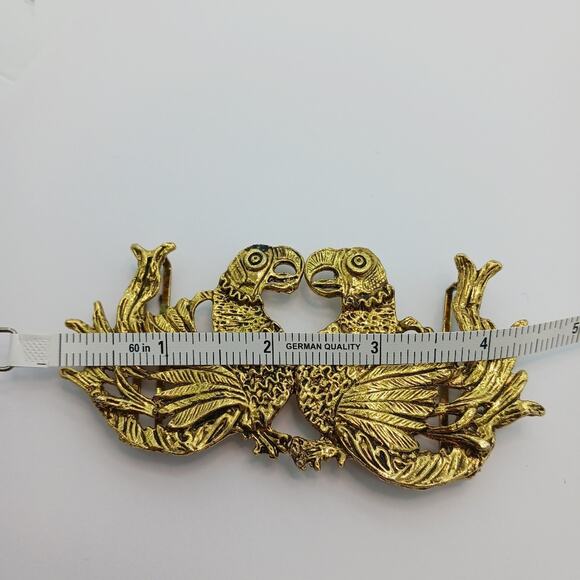 VINTAGE Gold Tone Birds Parrot Womens Belt Statement Buckle 4 in main image 5